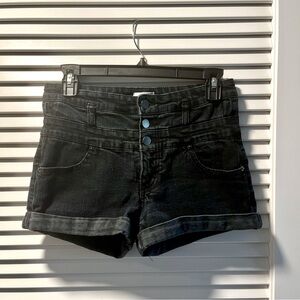 black high-waisted denim shorts